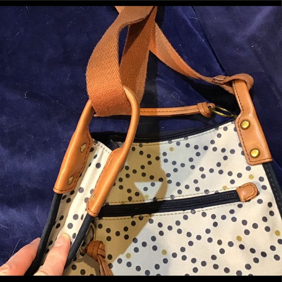 Fossil canvas crossbody, EUC, cream w/ blue & tan - Picture 8 of 8